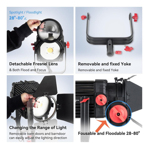 Luz Led Fresnel Enfocable De Cob 5600k Múltiples Modos De Ca