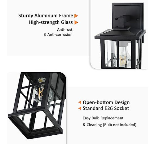 Lmparas De Pared Exterior, 2-pack, Negro Mate, Vidrio Transp