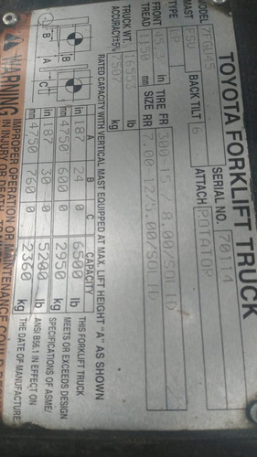 Montacargas Toyota 7fgu45 4.5 Toneladas