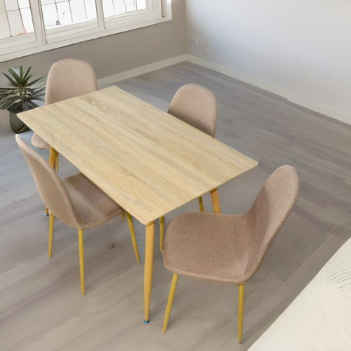 Comedor De Madera Mesa Rectangular Y 4 Sillas Color Beige Diseño de la tela de las sillas Liso