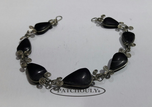 Imagen 5 de 6 de Pulsera 7 Piedras Obsidiana Alpaca Gota/lagrima Hecha Mano