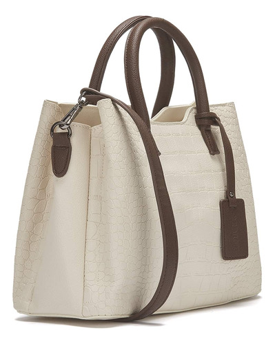 Bolsa Andrea Para Mujer Grabado Cocodrilo Doble Asa Beige