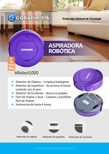 Imagen 4 de 4 de Coradir Arobot1000 Aspiradora Robot C/germicida Uv Anticaida