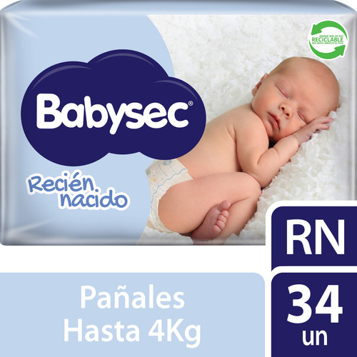 Pañales Babysec Recién Nacido sin géneroPañales Babysec Recién Nacido sin género x 34 unidades
