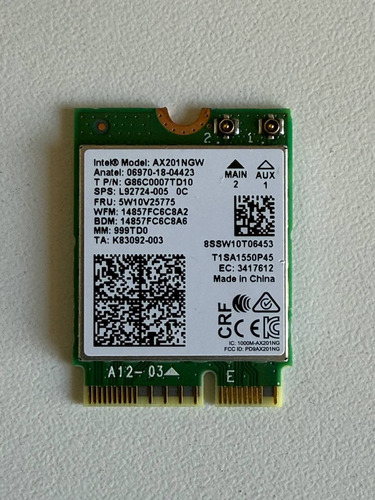 Tarjeta De Red Inalámbrica Ax201 802.11ax Bluetooth 5.2 M.2