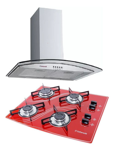 Coifa Gourmet Inox Curvo 60cm Cooktop Vermelho Safanelli