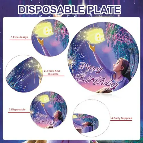 40 Pcs Decoraciones Fiesta Wish Asha - Platos Y Servilletas