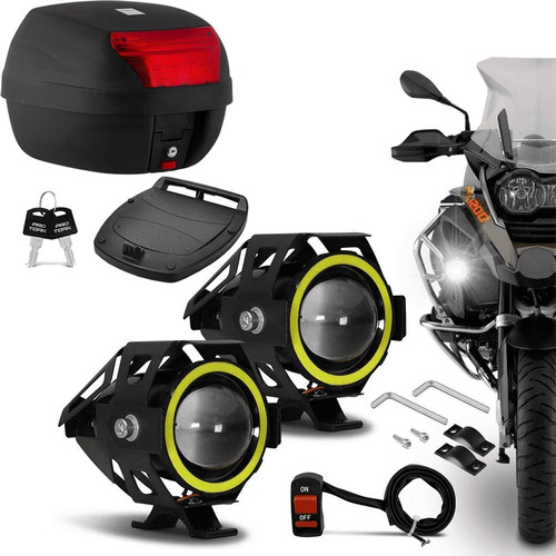 Bauleto De Moto 28 Litros Pro Tork + Par Farol Led U7 Angel