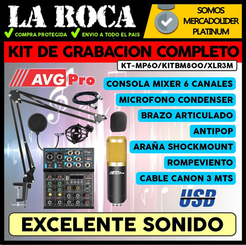 Combo Mixer Usb 6 Canales Mic Condenser Brazo Antipop