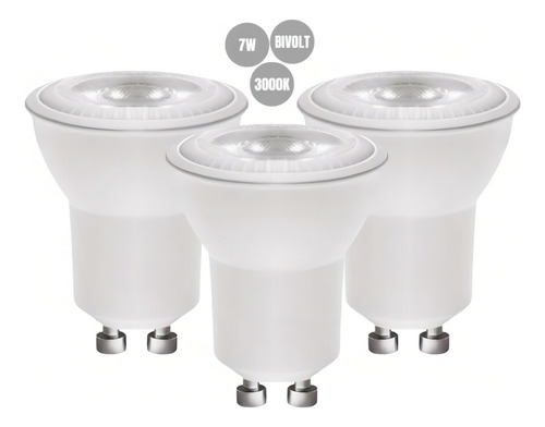 Kit 3 Lampada Dicroica Dimerizave Mr16 Led 7w Biv Gu10 3000k