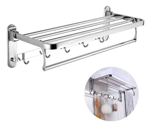 Toalheiro inox Suporte Porta Toalha Banho Duplo Parede 60cm Aço Inox 304 Yesop Cor Prateado