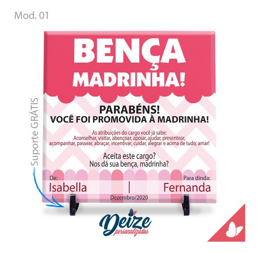 Imagem 1 de 8 de Convite Para Madrinha De Batizado Em Azulejo 20x20 Kit C/5un