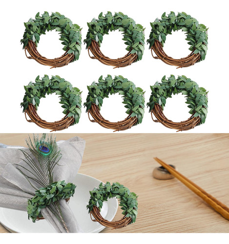 6 Servilleteros Decorativos Con Hojas Verdes Para Bodas Y Ho