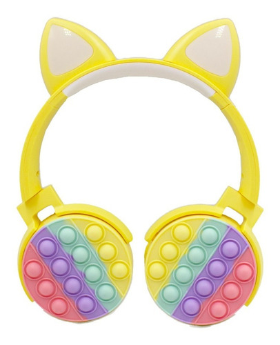 Audifonos Bluetooth Diadema Gato Orejas Kawaii Pop It Led