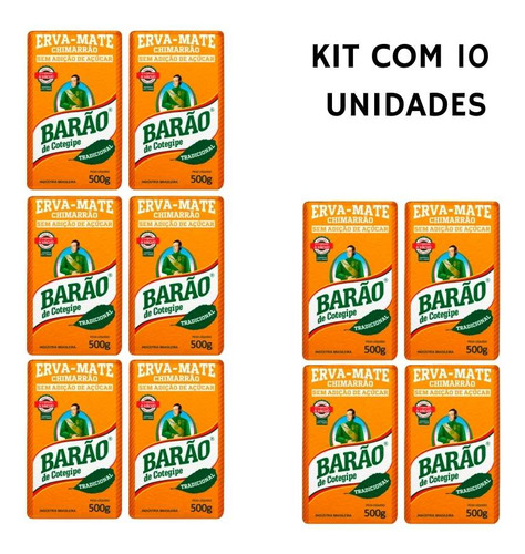 Erva-mate Barão de Cotegipe suave sabor erva mate tradicional gaúcha sem glúten em embalado a vácuo 5kg pacote de 10 u