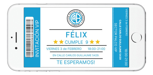 Invitación Cumpleaños Digital Tarjeta Club Belgrano Futbol
