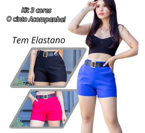 comprar Kit 3 Peças Bermuda Short Alfaiataria Feminino Com Elastano