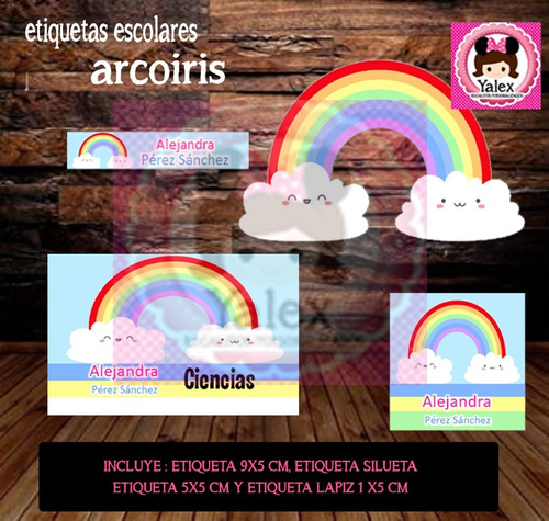 Kit Imprimible Etiquetas Escolares Arcoiris