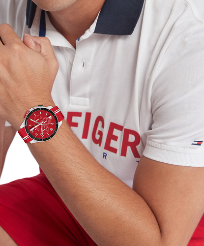 Tommy Hilfiger Reloj Hombre Bank Rojo 46.00mm Silicón