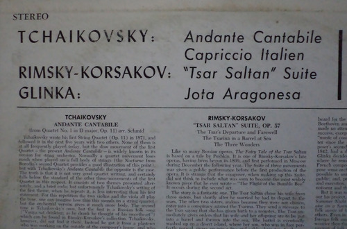 Tchaikovsky Capricho Italiano Y Otras Selecciones. Disco Lp (Usado)
