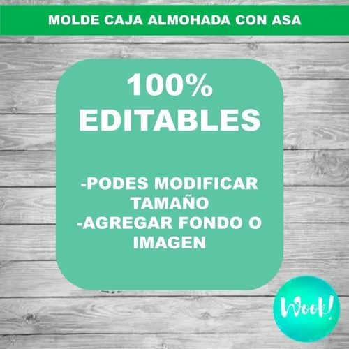 Kit Imprimible Molde Caja Almohada Con Asa Editable + Papel