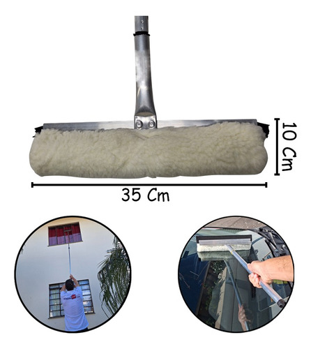 Kit Rodo Limpa Vidros 35 Cm Com Cabo Extensor 3 Metros