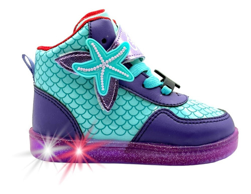 Tenis Bota Para Niña De Sirenita Ariel Con Luz Led Disney