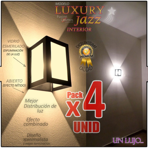 Aplique Pared Interior Minimalista Luz Esmerilada Pack X4uni