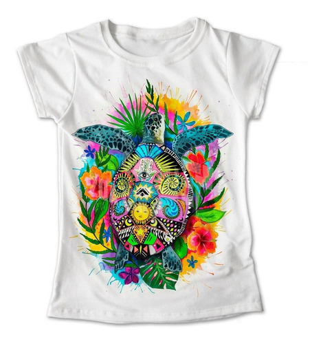 Blusa Tortuga Flores Color Playera Estampado #356