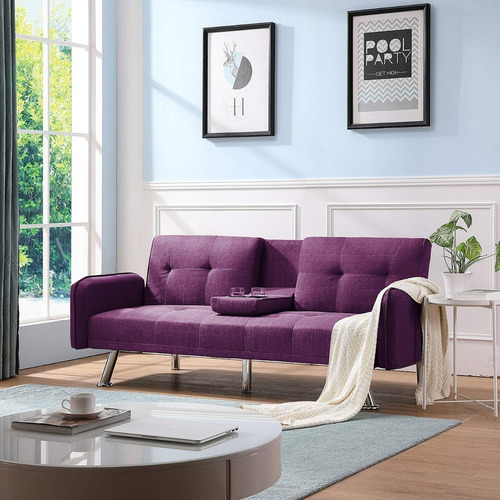 Sofa Cama Convertible Y Ajustable Porta Vasos Color Lila