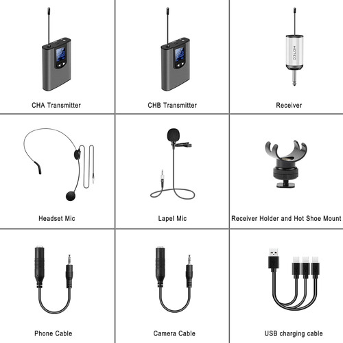 Sistema Sem Fio Hotec Com Microfones De Ouvido Duplo/laval..