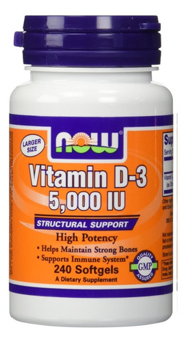 Now Foods | Vitamin D3 | 5000 Iu | 125mcg | 240 Cápsulas