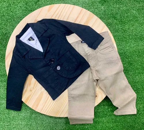 Blazer azul calca best sale caqui