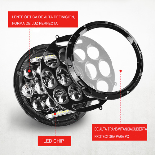 1par 7'' Faros Led Lupa Redondo Drl Para Wrangler Jeep Vocho