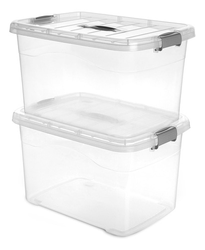 2 Cajas Organizadoras Plásticas Transparentes Grandes Tapa 