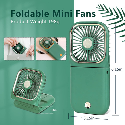 Mini Ventilador Portátil 5 En 1 Recargable Usb Color Verde