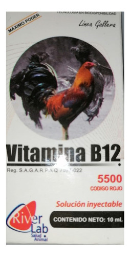 Vitamina B12 5500 Código Rojo 10 Ml. Para Gallos River Lab