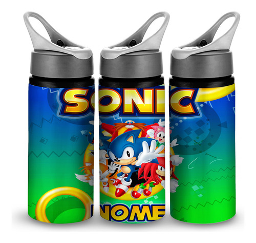 Squeeze Em Alumínio Com Canudo Retrátil Sonic Personalizada