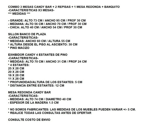 Imagen 7 de 10 de Combo Candy Bar De Pino 4 Mesas + 2 Exhibidor + 1 Banquito
