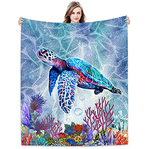 Manta De Lana De Franela Tortuga Marina 60 X50 , Regalo...