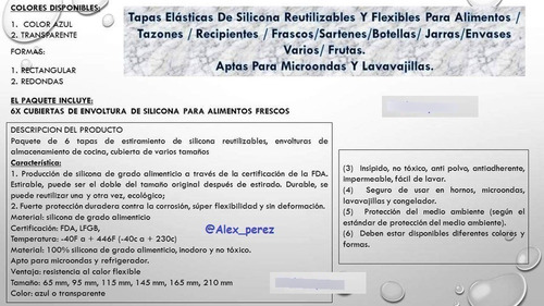 Imagen 2 de 4 de Pack 6 Tapas De Silicona Ajustables Flexible