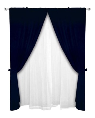 Cortinas Jacquard Set X2 + 2 Velos 140x220 Cm Navi