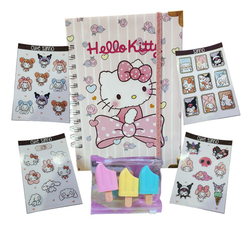 Box Hello Kitty Libreta Esquela Kawaii + Stickers