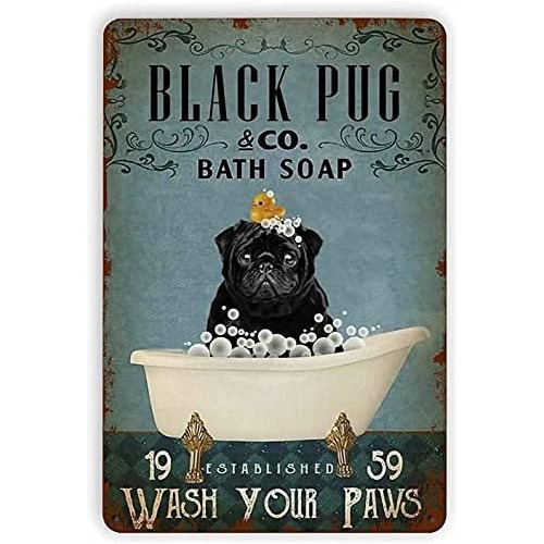 Cartel De Lata Metálica Black Pug, Black Pug Soap, Lav...