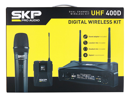 Microfone Sem Fio De Mão + Lapela Headset Uhf Skp Uhf400-d