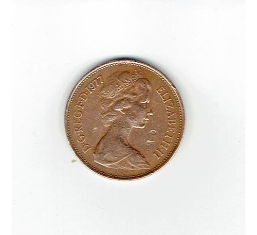 Moneda De Inglaterra, 2 New Pence, 1977, Reina Isabel Ii. Jp