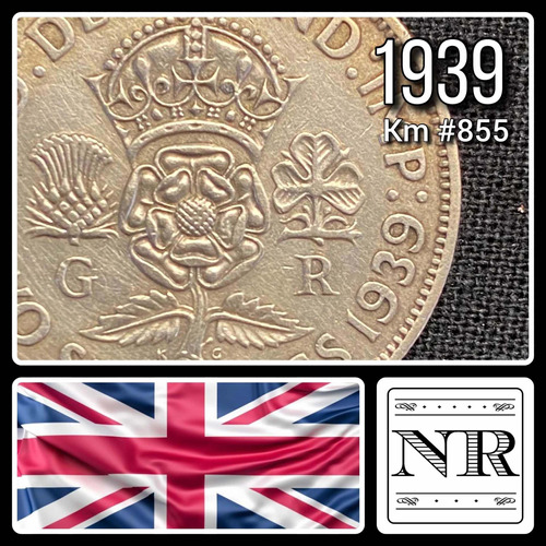 Inglaterra - 2 Shillings - Año 1939 - Km #855 - Plata .500
