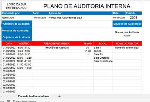 Planilha Plano De Auditoria