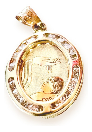 Medalla Bautismo Niño 1.7 Cm Oval  De Oro 10k - Hestia