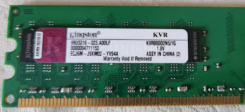 Memoria Ram Pc Kingston 1gb Ddr2 800mhz (kvr800d2n5/1g) (Usado)